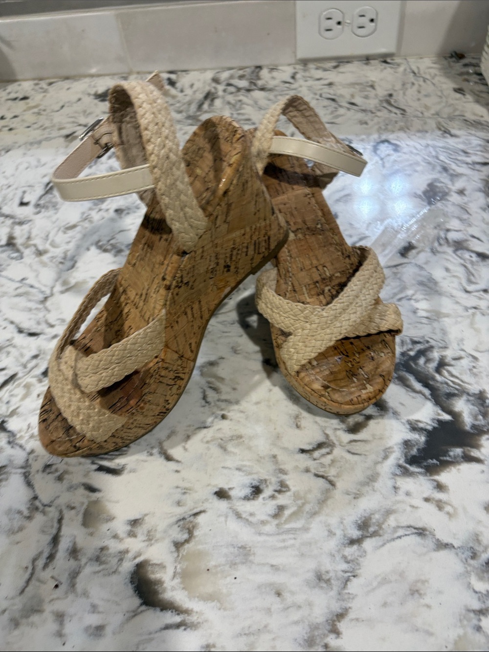 Maurices Woven Cork Wedge Sandals in Cream